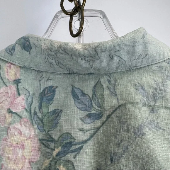 Lauren Ralph Lauren Mint Green Floral Tropical Linen Top Women’s Size Small - Picture 14 of 14